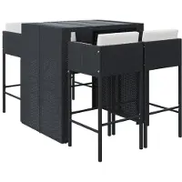 Syfax 5-tlg. Gartenbar-Set mit Kissen Schwarz Poly Rattan