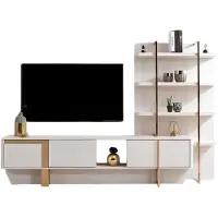 JVmoebel Wohnwand Moderner Stil Beige Farbe Geräumige Wohnwand Elegantes Design