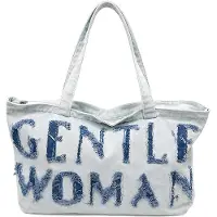 Gallantry Paris Gallantry, Bestickte Jeans-Shopper-Tasche Gentle Woman im lässigen Stil, Weiß / Blau