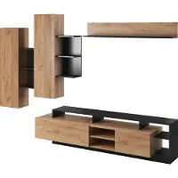 3Xeliving Modulare Wohnwand für TV, Eiche Craft / Anthrazit, 260 x 40 x 171, 5 cm