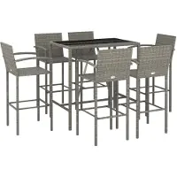 Syfax 7-tlg. Gartenbar-Set Grau Poly Rattan