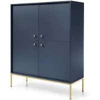3Xeliving Kommode mit vier Türen, Marineblau, goldfarbene Griffe, 104 x 39 x 126 cm