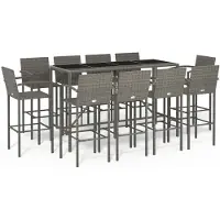 Syfax 11-tlg. Gartenbar-Set Grau Poly Rattan