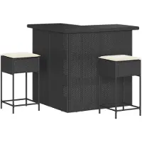 Syfax 3-tlg. Gartenbar-Set mit Kissen Schwarz Poly Rattan