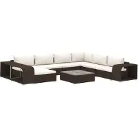 Syfax 10-tlg. Garten-Lounge-Set mit Auflagen Poly Rattan Braun