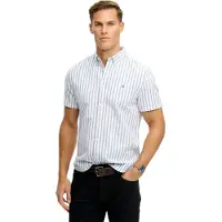 Superdry für Herren. M4011101A Gestreiftes Preppy-Oxfordhemd mit kurzen Ärmeln, weiß (S), Lässig, Baumwolle, Kurzarm