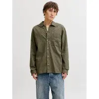 Jack & Jones Langarmhemd "JJETRISTAN OVERSHIRT LS SN", Herren, Gr. XXL, N-Gr, grün (dusty olive), Web, Obermaterial: 86% Baumwolle, 14% Leinen, unifarben, Hemden Langarmhemd, mit Knopfleiste
