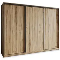 Masseno Schiebetürenschrank NISSE 250/205/60 cm Kleiderschrank mit 4 Schubladen Schlafzimmer Schrank 3-türig Eiche Wotan