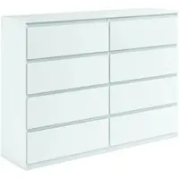 Masseno Kommode NUDO 138,5 cm Sideboard mit 8 Schubladen und Türen für Wohnzimmer Schlafzimmer Modern 138,5x39x101,5 cm Weiß / Weiß