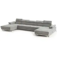 Masseno Ecksofa VIVENTE mit Schlaffunktion U-Form, Sofa mit Bettkasten, Wohnzimmersofa, Couch, Soffa, Bettsofa, Couchgarnitur- Hellgrau, MONOLITH 84