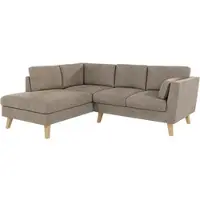 S-Style Möbel - Ecksofa mit Holzfüßen im skandinavischen Stil Elma aus Dunkelbeige Luxusmicrofaser - Ottomane links, B/T/H: 221 cm/ 186 cm/ 90 cm