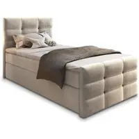 Masseno Boxspringbett AMON 90 90x200 cm Komplett-Set mit Bonell Matratze und Topper, Polsterbett mit Bettkästen -Beige, COSMIC 10