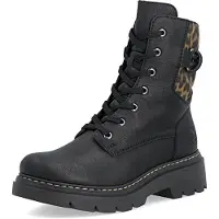 Rieker Damen Stiefelette Plateau Tierprint-Schaft Profilsohle Zierriemen 76724, Größe:42 EU, Farbe:Schwarz