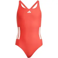Adidas Badeanzug PERFORMANCE "3-STREIFEN C-BACK KIDS", Jungen, Gr. 110, N-Gr, weiß (semi lucid rot, weiß), Obermaterial: 78% Polyamid, 22% Elasthan, Badeanzüge Badeanzug, für Kinder, sportlicher Stil