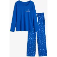 Bonprix Pyjama , Damen, Gr. 56/58 (XXXL), blau (arktikblau bedruckt), Obermaterial: 100% Baumwolle, Homewear-Sets Pyjama, für Erwachsene, aus Baumwolle, mit elastischem Hosenbund