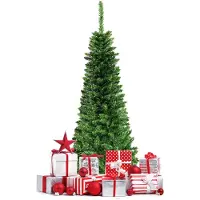 Costway 135cm Bleistift Weihnachtsbaum, Tannenbaum künstlich mit 226 PVC-Nadeln, 150 warmweißen LEDs, Ständer & Klappsystem, Christbaum Weihnachten