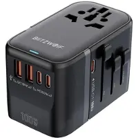 BlitzWolf BW-TA2 5-in-1 Reiseadapter mit 2xUSB-A 20W, 2xUSB-C 18W, 1xUSB-C PD 100W (GaN) – kompakt und reisefreundlich