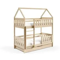 Masseno Etagenbett ELENA 80x190 cm mit Schublade, Rausfallschutz, Kinderbett mit Leiter für Mädchen und Jungs, Stockbett 2 Kinder, Hausbett für Kinder, Kiefernholz