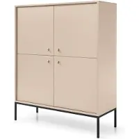 3Xeliving Kommode mit vier Türen, Beige, schwarze Griffe, 104 x 39 x 126 cm