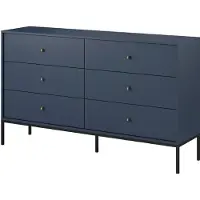 3Xeliving Kommode mit sechs Schubladen, Marineblau, schwarze Griffe, 154 x 39 x 83 cm