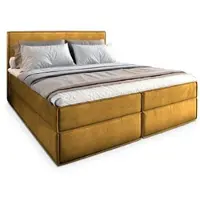 Masseno Boxspringbett PELLIO 160x200 cm Komplett-Set mit Bonell Matratze und Topper, Polsterbett mit Bettkästen -Gelb, MONOLITH 48