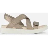 Ecco Sandale "SOFT SANDAL W CROSS STRAP", Damen, Gr. 37, beige (hellgrau), Glattleder, metallic, Schuhe Sandale, Sommerschuh, Riemchensandale mit Klettverschluss