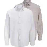 Jack & Jones Langarmhemd "JJESUMMER LINEN BLEND SHIRT L/S SN 2PKMP", Herren, Gr. L, N-Gr, weiß (weiß pack:with string), Web, Obermaterial: 80% Baumwolle, 20% Leinen, unifarben, Hemden Langarmhemd