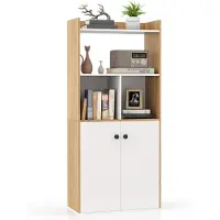 Costway Bücherregal mit Doppeltürschrank, 3-stöckiges hohes Ablageregal mit offenen Fächern, freistehender Türschrank 60 x 30 x 140 cm