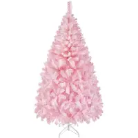 Yaheetech 183 cm Künstlicher Weihnachtsbaum mit 598 Spitzen & faltbarem Metallständer, Tannenbaum Kunstbaum für Weihnachten, rosa