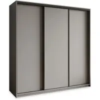 Masseno Schiebetürenschrank NISSE 200/205/60 cm Kleiderschrank mit Schubladen Schlafzimmer Schrank 3-türig Graphitfarben + Schwarz