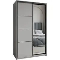 Masseno Schiebetürenschrank VARO 120/205/60 cm Kleiderschrank mit Schubladen Schlafzimmer Schrank 2-türig mit Spiegel Graphitfarben + Schwarz