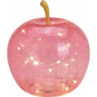 Spetebo 3.08 Glas Apfel mit 20er LED Lichterkette - Ø 16 cm - Dekoleuchte Batterie - Farbe: Rosa