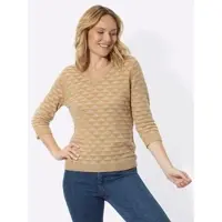 Sieh an! V-Pullover in camel-ecru-gemustert | Gr.: 50