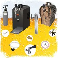 Ich-zapfe Untertheken Komplett Set - Zapfanlage JET 30 Bierkoffer, Bierzapfanlage, Durchlaufkühler 1-leitig Trockenkühler, bis zu 35 Liter/h mit Holzfass, Zapfkopf:ohne