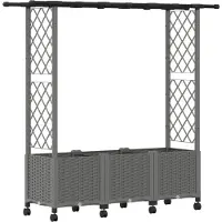 vidaXL Hochbeet mit Rankgitter und Dach Hellgrau 162,5 x 40 x 142 cm
