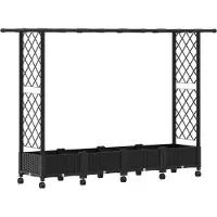 vidaXL Hochbeet mit Rankgitter und Dach Schwarz 203 x 40 x 127 cm PP