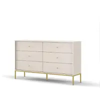 3Xeliving Kommode mit sechs Schubladen, Beige, goldfarbene Griffe, 154 x 39 x 83 cm