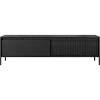 Domo SENSO TV-Lowboard geriffelte MDF-Fronten, Push-to-Open, Schwarz, Metallbeine, 188x40x54 cm