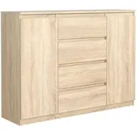 Masseno Kommode NUDO 138,5 cm Sideboard mit 4 Schubladen und 2 Türen für Wohnzimmer Schlafzimmer Modern 138,5x39x101,5 cm Sonoma Eiche / Sonoma Eiche