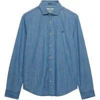 Superdry für Herren. M4011110A Essentials Chambray Hemd blau (XL), Lässig, Baumwolle, Langarm, Marine