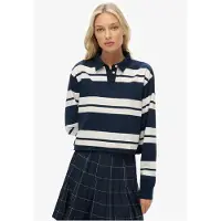Superdry für Damen. W6012175A Gestreiftes Poloshirt Rugby navy (S), Lässig, Baumwolle, Langarm, Marine