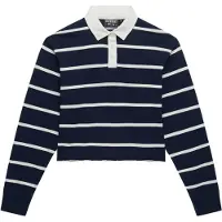 Superdry für Damen. W6012175A Gestreiftes Poloshirt Rugby navy (L), Lässig, Baumwolle, Langarm, Marine