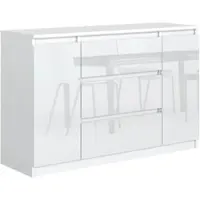 Masseno Kommode NUDO 120 cm Sideboard mit 3 Schubladen und 2 Türen für Wohnzimmer Schlafzimmer Modern 120x39x78,5 cm Weiß / Weiß