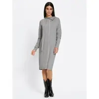 HEINE Strickkleid "Strickkleid Strickkleid", Damen, Gr. 38, N-Gr, grau (steingrau, champagner, meliert), Modisch, Rundhals, Kleider Strickkleid