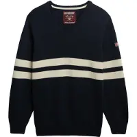 Superdry für Damen. W6110670A Oversized V-Pullover Striped Marineblau (L), Lässig, Baumwolle, Langarm