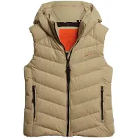Superdry für Damen. W5011560A Steppweste aus Mikrofaser mit beiger Kapuze (S), Lässig, Recyceltes Polyester, Nachhaltig