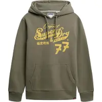 Superdry für Herren. M2014353A Leather & Boot Co Script Kapuzenpullover Dunkelkhaki (M), Lässig, Grün, Baumwolle