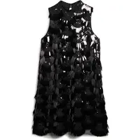 Superdry für Damen. W8011771A Ausgestelltes Kleid mit Pailletten und schwarzen Fransen (S), Party, Polyester, Ärmellos / Hosenträger