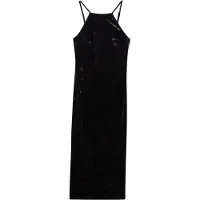 Superdry für Damen. W8011985A Midikleid aus Samt mit Spitzenrücken (L), Lässig, Party, Flieder, Polyester, Ärmellos / Hosenträger
