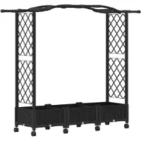 vidaXL Hochbeet mit Rankgitter und Dach Schwarz 169 x 40 x 129 cm PP